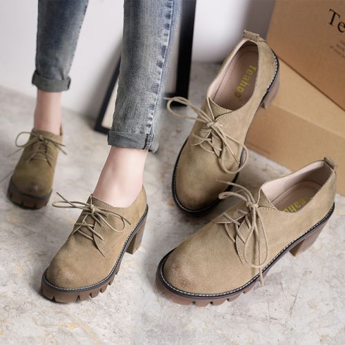 Chaussures de printemps femme en vache, Nubuck, TEAHOO ronde avec lacets, étanche, Avec une combinais