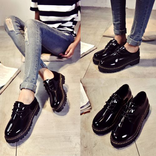 Chaussures de printemps femme en PU ronde avec lacets - semelle caoutchouc Ref 996721