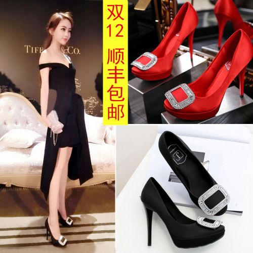 Chaussures de printemps femme en satin ronde ouverture profonde, moraillon, avec perles, perlé, étanche, décoration métalli