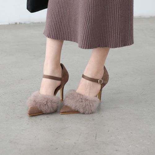 Chaussures de printemps femme en vache, Nubuck, pointu ouverture profonde- Ref 996795