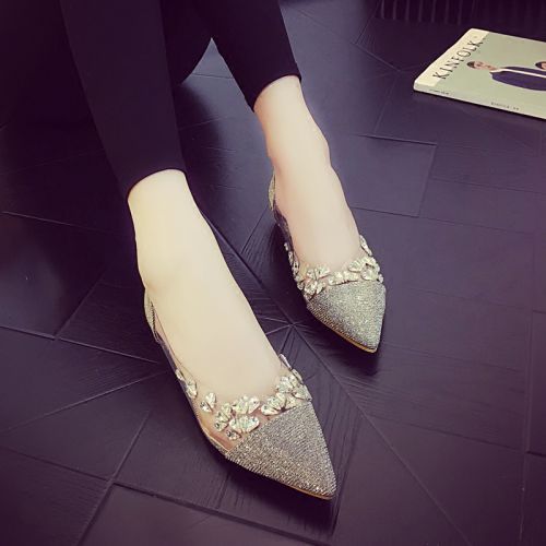 Chaussures de printemps femme en PU pointu avec perles - semelle caoutchouc Ref 996903