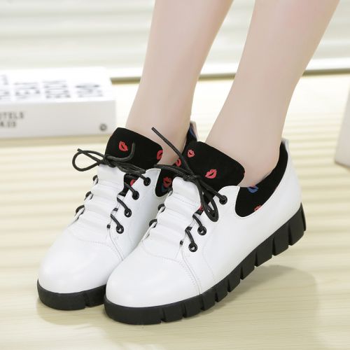 Chaussures de printemps femme en fibre Superfine ronde avec lacets, Modèles mélangées, étanche, brodé - collège semelle c