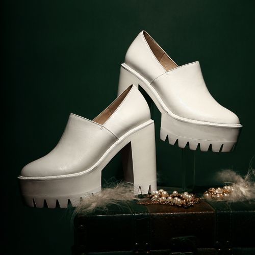 Chaussures de printemps femme en Première couche cuir ronde Génoise, étanche, Style romain - Europe semelle cao
