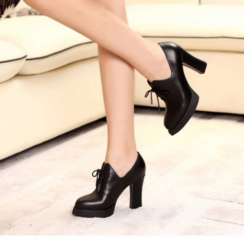 Chaussures de printemps femme en Première couche cuir pointu avec lacets, étanche - Europe semelle caoutch