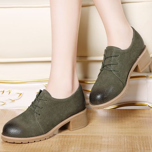 Chaussures de printemps femme dont première couche peau porc MOOLECOLE ronde avec lacets, étanche - Angl