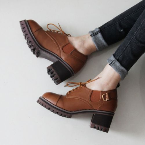 Chaussures de printemps femme en PU pointu avec lacets, étanche - semelle caoutchouc Ref 997238
