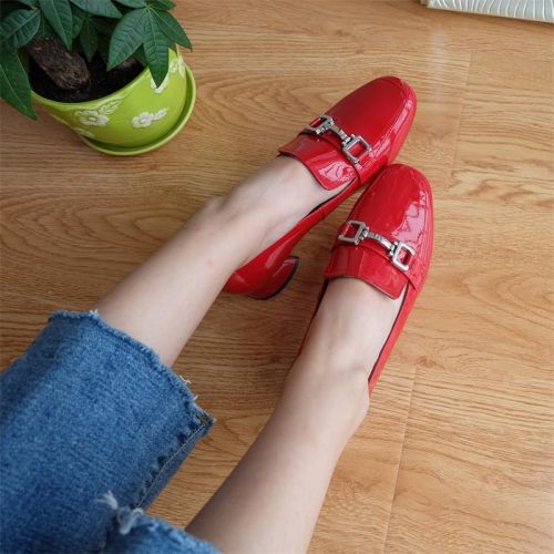 Chaussures de printemps femme en Première couche cuir tête carrée décoration métallique - semelle TPR