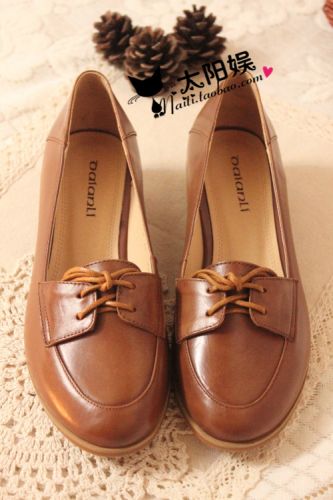 Chaussures de printemps femme en Première couche cuir ronde ouverture profonde, - Angleterre semelle caoutch