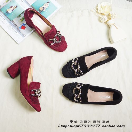 Chaussures de printemps femme en Sheep , tête carrée houppe, décoration métallique - loisir sem
