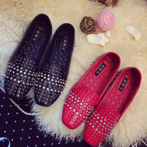 Chaussures de printemps femme en PU tête carrée ouverture profonde, rivet - loisir semelle caoutchouc Ref 997302