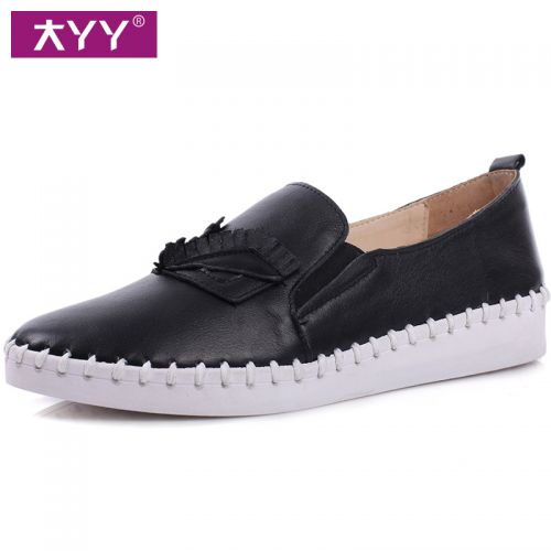 Chaussures de printemps femme en Première couche cuir ronde - loisir semelle caoutchouc Ref 997335