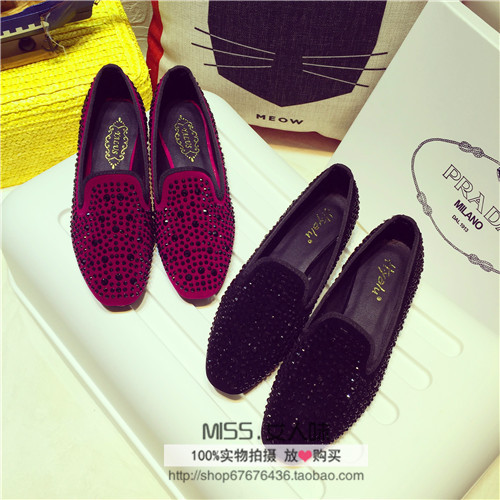 Chaussures de printemps femme en fibre Superfine ronde avec perles - semelle caoutchouc Ref 997535