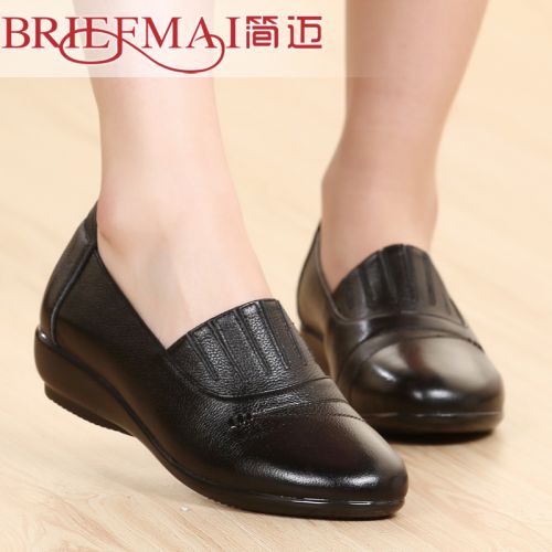 Chaussures de printemps femme en Première couche cuir BRIEFMAI ronde ouverture profonde, étanche - loisir semelle caout