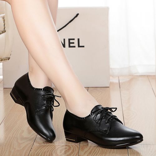 Chaussures de printemps femme en Première couche cuir ronde paillette, avec perles, étanche, décoration métalliq