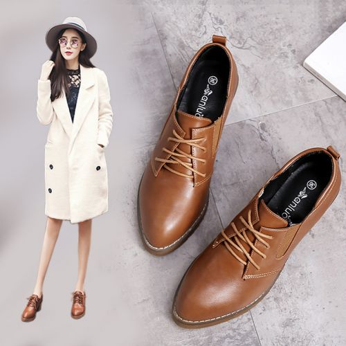 Chaussures de printemps femme en fibre Superfine pointu avec lacets, étanche - Angleterre semelle TPR tendon