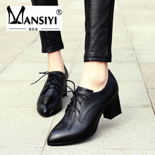 Chaussures de printemps femme en Première couche cuir pointu avec lacets - Europe semelle caoutchouc Ref 997722