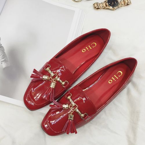 Chaussures de printemps femme en PU tête carrée houppe - loisir semelle caoutchouc Ref 997748