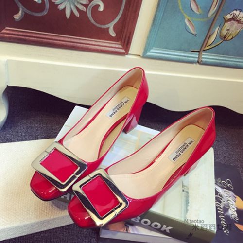 Chaussures de printemps femme en PU tête carrée ouverture profonde- semelle caoutchouc - Ref 997752
