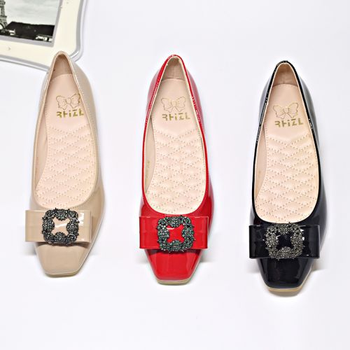Chaussures de printemps femme en Manteau peinture tête carrée ouverture profonde, arc, avec perles - doux semelle TPR 