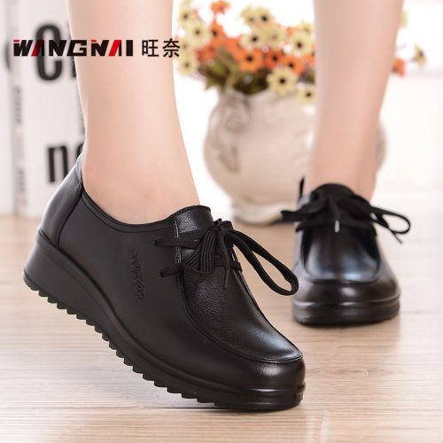 Chaussures de printemps femme en Première couche cuir ronde avec lacets, Wedges - loisir semelle polyuréthane Ref 99