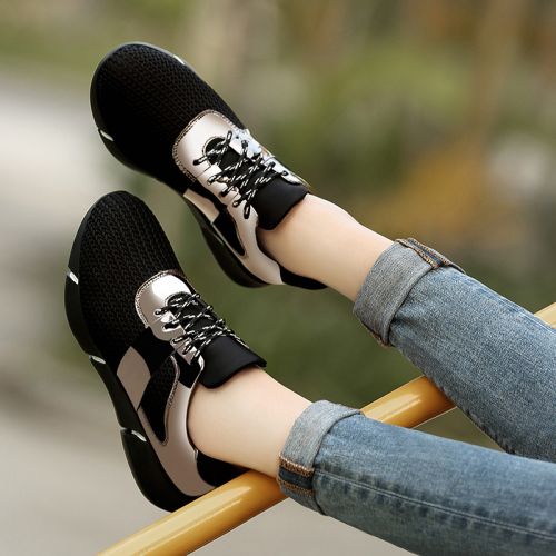 Chaussures de printemps femme en PU ronde ouverture profonde, paillette, Wedges, Génoise, étanche, Style romain 