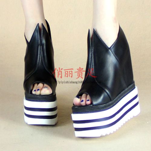 Chaussures de printemps femme en PU Tête poisson ouverture profonde, Génoise, étanche, Style romain - Europe 
