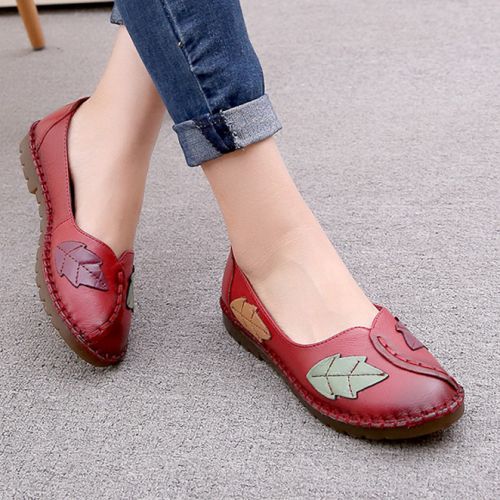 Chaussures de printemps femme en Première couche cuir ronde - loisir semelle TPR Ref 997936
