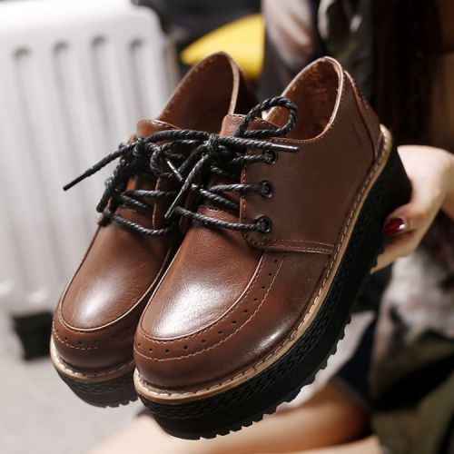 Chaussures de printemps femme en PU ronde avec lacets, Génoise, étanche, brodé - Angleterre semelle caoutchou