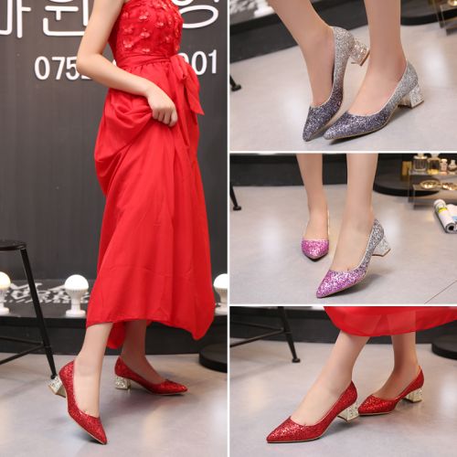 Chaussures de printemps femme en tissu Sequin pointu - Europe semelle TPR Ref 998059