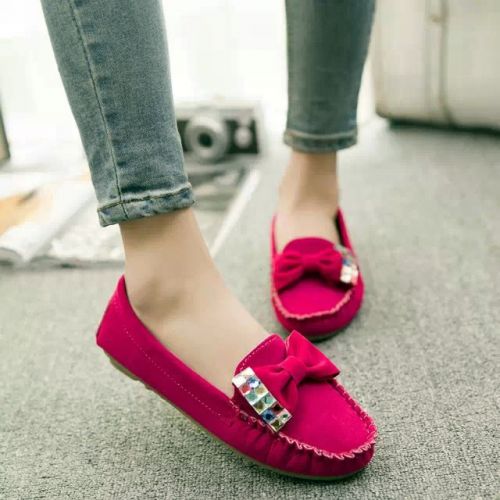 Chaussures de printemps femme en vache, Nubuck, ronde avec perles, arc - semelle caoutchouc Ref 998153