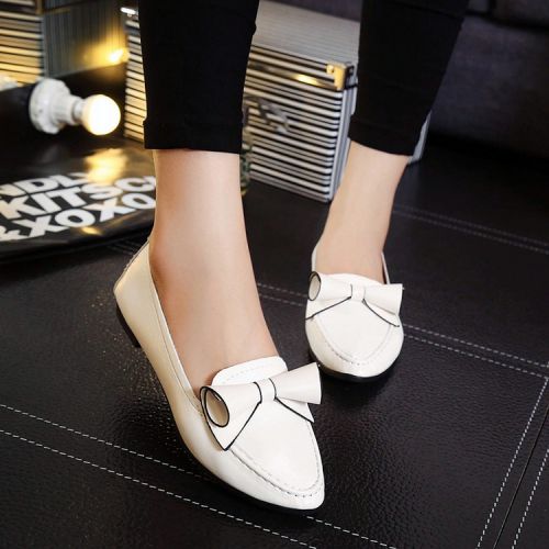 Chaussures de printemps femme en peau Perle ronde ouverture profonde, Fleurs, arc - loisir semelle caoutchouc Ref 998161