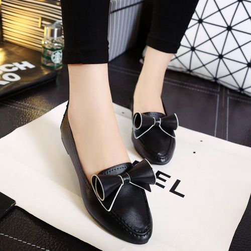 Chaussures de printemps femme en peau Perle ronde ouverture profonde, Fleurs, arc - loisir semelle caoutchouc Ref 998162