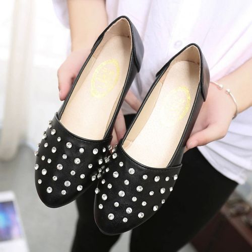 Chaussures de printemps femme en PU ronde ouverture profonde, avec perles, perlé - semelle caoutchouc Ref 998537