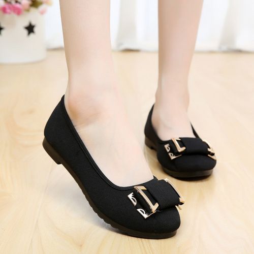 Chaussures de printemps femme en tissu ronde ouverture profonde, arc, décoration métallique - loisir semelle polyuréthane 