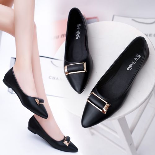 Chaussures de printemps femme en PU pointu décoration métallique - élégant semelle caoutchouc Ref 998617