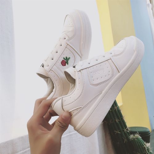 Chaussures de printemps femme en PU ronde avec lacets, brodé - semelle caoutchouc Ref 998640