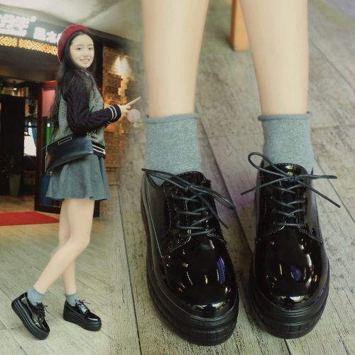 Chaussures de printemps femme en PU ronde ouverture profonde, avec lacets, Génoise, étanche - Angleterre semelle poly