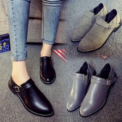 Chaussures de printemps femme en PU pointu ouverture profonde, Génoise, boucle ceinture, Style romain - semelle caoutchou