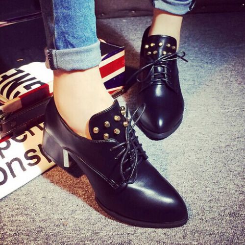 Chaussures de printemps femme en PU pointu ouverture profonde, rivet, Style romain - Europe semelle caoutchouc Ref 99867