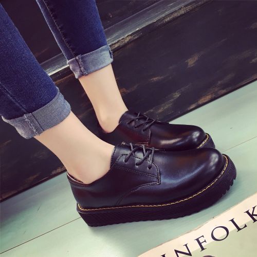 Chaussures de printemps femme en PU ronde ouverture profonde, avec lacets, Génoise, étanche - collège semelle caoutch