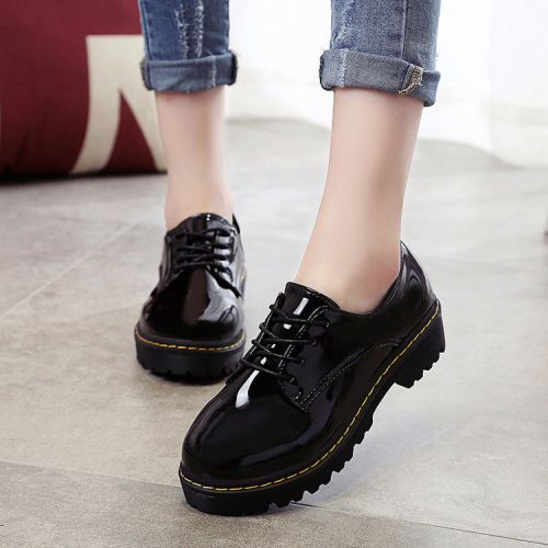 Chaussures de printemps femme en PU ronde avec lacets, étanche - collège semelle caoutchouc Ref 998699