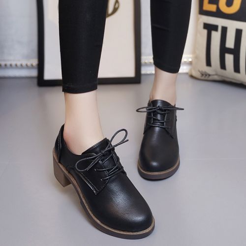 Chaussures de printemps femme en PU ronde avec lacets, Génoise, étanche - collège semelle TPR Ref