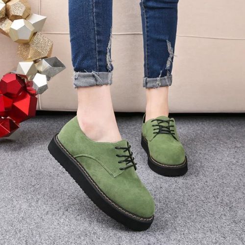 Chaussures de printemps femme en PU ronde avec lacets, Génoise - semelle caoutchouc Ref 998735