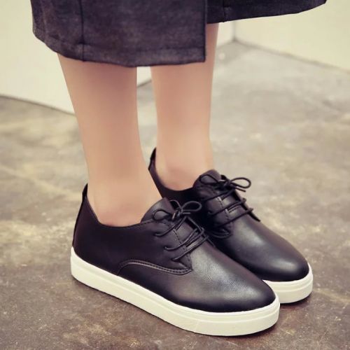 Chaussures de printemps femme en PU ronde avec lacets, Génoise, étanche - loisir semelle caoutchouc Ref 998775