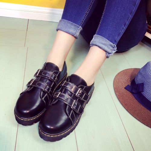 Chaussures de printemps femme en PU ronde boucle ceinture - semelle caoutchouc Ref 998787