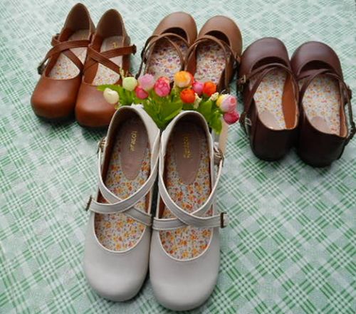 Chaussures de printemps femme en PU ronde ouverture profonde, avec lacets, boucle ceinture - Sen filles semelle ca