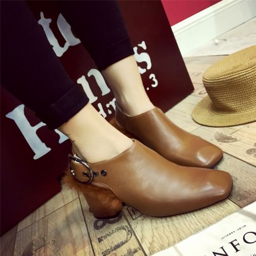 Chaussures de printemps femme en PU tête carrée décoration métallique - doux semelle caoutchouc Ref 998861