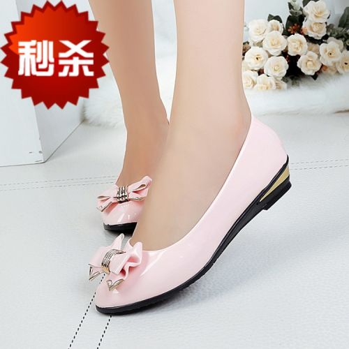 Chaussures de printemps femme en PU ronde ouverture profonde, arc, avec perles, Wedges - semelle caoutchouc Ref 998867