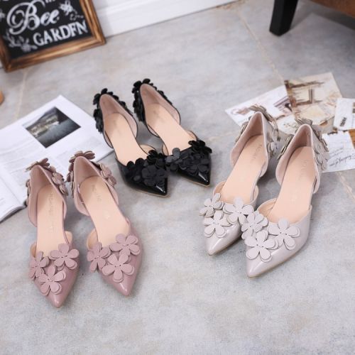 Chaussures de printemps femme en PU pointu Fleurs - semelle caoutchouc Ref 998926