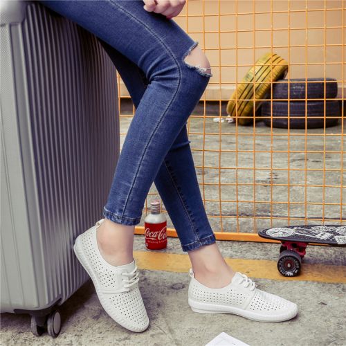 Chaussures de printemps femme en Cuir spatial ronde étanche, avec lacets, creux, ouverture profonde, Génoise, engrener 